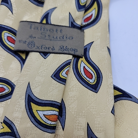TALBOTT STUDIO Oxford Shop HAND SEWN SILK TIE Yellow Blue Red White Jacquard - Picture 5 of 8
